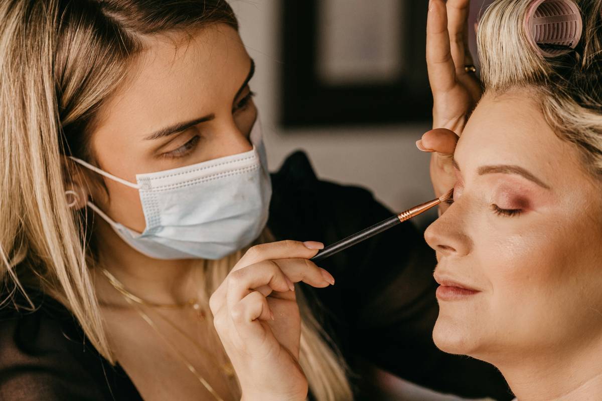 Before and after photo showing glowing skin with vegan organic makeup
