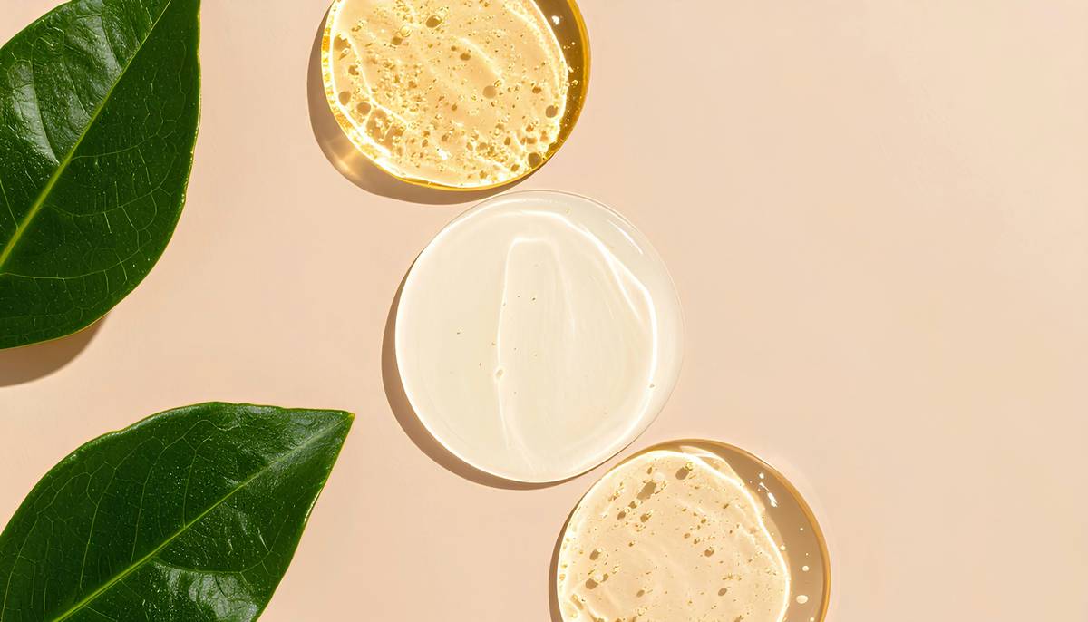 Swatches of three organic foundations on a white background